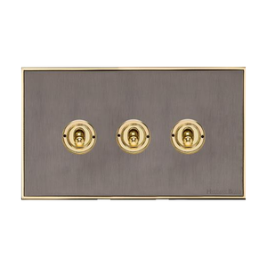 Executive Range Satin Black Nickel with Polished Brass Switches & Sockets, EX16 - 3 Gang Toggle Switch by Heritage Brass By M-Marcus