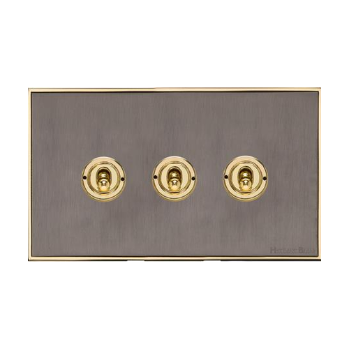 Executive Range Satin Black Nickel with Polished Brass Switches & Sockets, EX16 - 3 Gang Toggle Switch by Heritage Brass By M-Marcus