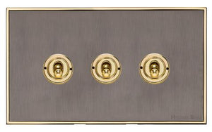 Executive Range Satin Black Nickel with Polished Brass Switches & Sockets, EX16 - 3 Gang Toggle Switch by Heritage Brass By M-Marcus