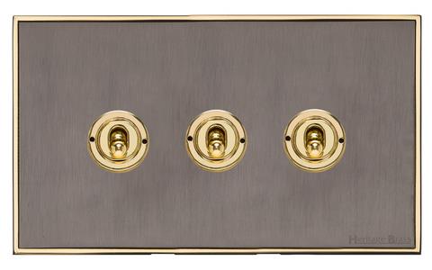 Executive Range Satin Black Nickel with Polished Brass Switches & Sockets, EX16 - 3 Gang Toggle Switch by Heritage Brass By M-Marcus