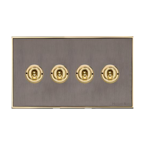 Executive Range Satin Black Nickel with Polished Brass Switches & Sockets, EX16 - 4 Gang Toggle Switch by Heritage Brass By M-Marcus