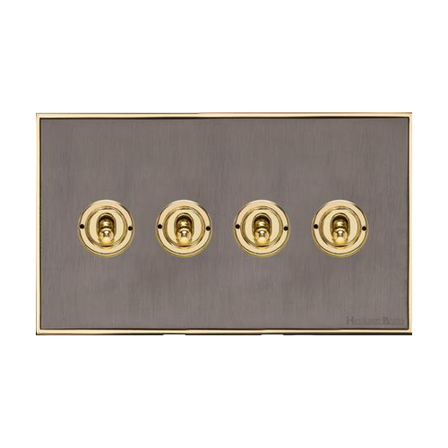 Executive Range Satin Black Nickel with Polished Brass Switches & Sockets, EX16 - 4 Gang Toggle Switch by Heritage Brass By M-Marcus