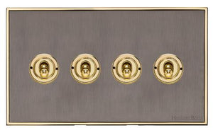 Executive Range Satin Black Nickel with Polished Brass Switches & Sockets, EX16 - 4 Gang Toggle Switch by Heritage Brass By M-Marcus