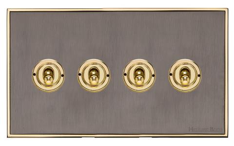 Executive Range Satin Black Nickel with Polished Brass Switches & Sockets, EX16 - 4 Gang Toggle Switch by Heritage Brass By M-Marcus
