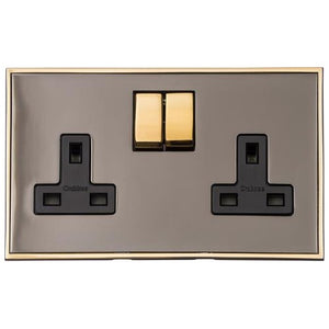 Executive Range Satin Black Nickel with Polished Brass Switches & Sockets, EX16 - Double Socket (13 Amp) by Heritage Brass By M-Marcus