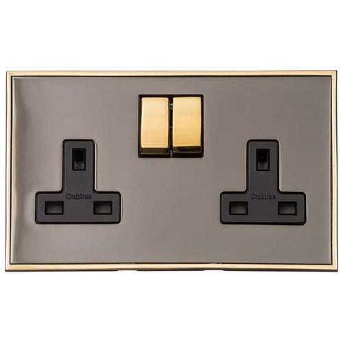 Executive Range Satin Black Nickel with Polished Brass Switches & Sockets, EX16 - Double Socket (13 Amp) by Heritage Brass By M-Marcus