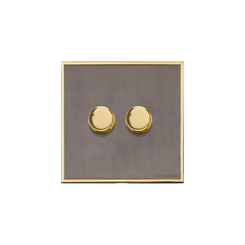 Executive Range Satin Black Nickel with Polished Brass Switches & Sockets, EX16 - 2 Gang Dimmer 250 watts (Compatible with halogen/ incandescent bulbs) by Heritage Brass By M-Marcus