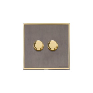 Executive Range Satin Black Nickel with Polished Brass Switches & Sockets, EX16 - 2 Gang TED Dimmer (Compatible with LED Lamps) by Heritage Brass By M-Marcus