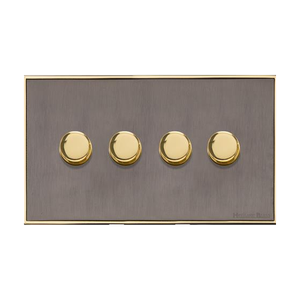 Executive Range Satin Black Nickel with Polished Brass Switches & Sockets, EX16 - 4 Gang Dimmer 250 watts (Compatible with halogen/ incandescent bulbs) by Heritage Brass By M-Marcus