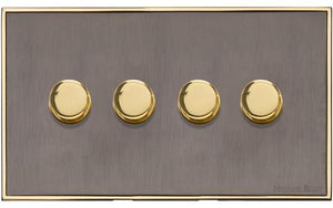 Executive Range Satin Black Nickel with Polished Brass Switches & Sockets, EX16 - 4 Gang Dimmer 250 watts (Compatible with halogen/ incandescent bulbs) by Heritage Brass By M-Marcus