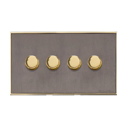 Executive Range Satin Black Nickel with Polished Brass Switches & Sockets, EX16 - 4 Gang Dimmer 400 watts(Compatible with halogen/ incandescent bulbs) by Heritage Brass By M-Marcus