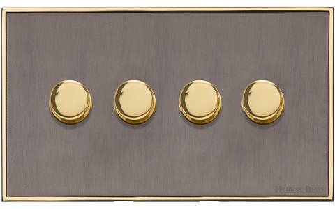 Executive Range Satin Black Nickel with Polished Brass Switches & Sockets, EX16 - 4 Gang Dimmer 400 watts(Compatible with halogen/ incandescent bulbs) by Heritage Brass By M-Marcus