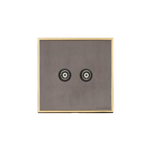 Executive Range Satin Black Nickel with Polished Brass Switches & Sockets, EX16 - TV/FM Diplexed Socket by Heritage Brass By M-Marcus