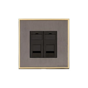 Executive Range Satin Black Nickel with Polished Brass Switches & Sockets, EX16 - 2 Gang CAT6 by Heritage Brass By M-Marcus