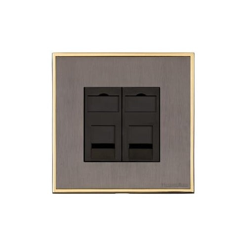 Executive Range Satin Black Nickel with Polished Brass Switches & Sockets, EX16 - 2 Gang CAT6 by Heritage Brass By M-Marcus
