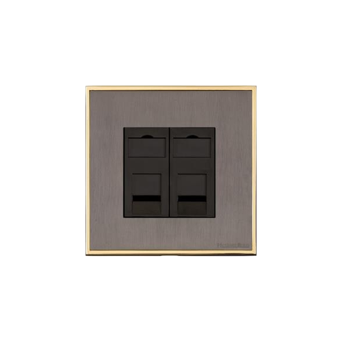 Executive Range Satin Black Nickel with Polished Brass Switches & Sockets, EX16 - 2 Gang RJ45 by Heritage Brass By M-Marcus