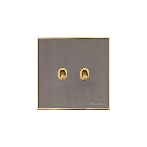 Executive Range Satin Black Nickel with Polished Brass Switches & Sockets, EX16 - 2 Gang Stockholm Toggle by Heritage Brass By M-Marcus