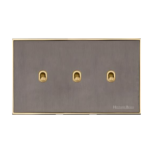 Executive Range Satin Black Nickel with Polished Brass Switches & Sockets, EX16 - 3 Gang Stockholm Toggle by Heritage Brass By M-Marcus