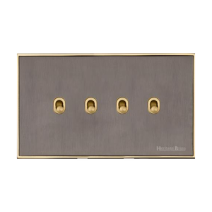 Executive Range Satin Black Nickel with Polished Brass Switches & Sockets, EX16 - 4 Gang Stockholm Toggle by Heritage Brass By M-Marcus