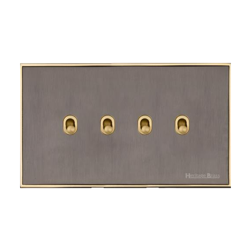 Executive Range Satin Black Nickel with Polished Brass Switches & Sockets, EX16 - 4 Gang Stockholm Toggle by Heritage Brass By M-Marcus