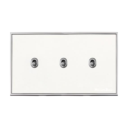 Executive Range Matt White with Polished Chrome Switches & Sockets, EX20 - 3 Gang Stockholm Toggle by Heritage Brass By M-Marcus