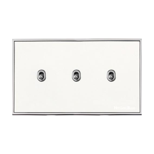 Executive Range Matt White with Polished Chrome Switches & Sockets, EX20 - 3 Gang Stockholm Toggle by Heritage Brass By M-Marcus