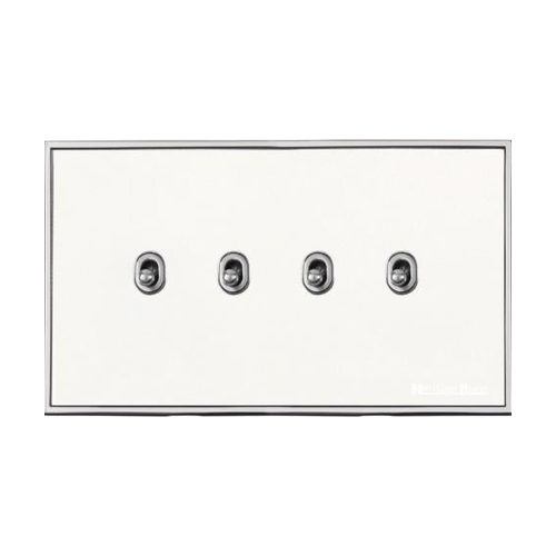 Executive Range Matt White with Polished Chrome Switches & Sockets, EX20 - 4 Gang Stockholm Toggle by Heritage Brass By M-Marcus