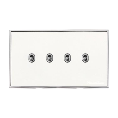 Executive Range Matt White with Polished Chrome Switches & Sockets, EX20 - 4 Gang Stockholm Toggle by Heritage Brass By M-Marcus