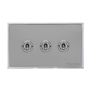 Executive Range Polished Chrome Switches & Sockets, EX22 - 3 Gang Toggle Switch by Heritage Brass By M-Marcus