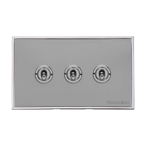 Executive Range Polished Chrome Switches & Sockets, EX22 - 3 Gang Toggle Switch by Heritage Brass By M-Marcus