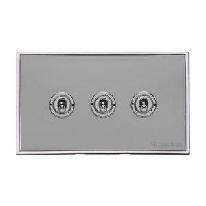 Executive Range Polished Chrome Switches & Sockets, EX22 - 3 Gang Toggle Switch by Heritage Brass By M-Marcus