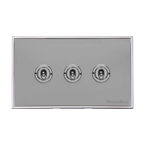 Executive Range Polished Chrome Switches & Sockets, EX22 - 3 Gang Toggle Switch by Heritage Brass By M-Marcus