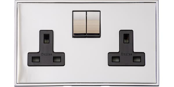 Heritage Brass Electrical, Executive Range - Polished Chrome - Double Socket (13 Amp), Double Socket (13 Amp), 13 AMP Switched Sockets, Double Socket (13 Amp)