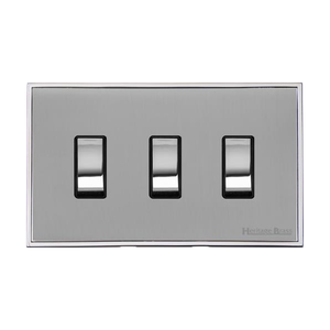 Executive Range Polished Chrome Switches & Sockets, EX22 - 3 Gang Rocker Switch Twin Plate by Heritage Brass By M-Marcus