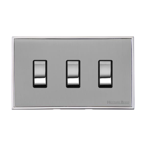 Executive Range Polished Chrome Switches & Sockets, EX22 - 3 Gang Rocker Switch Twin Plate by Heritage Brass By M-Marcus