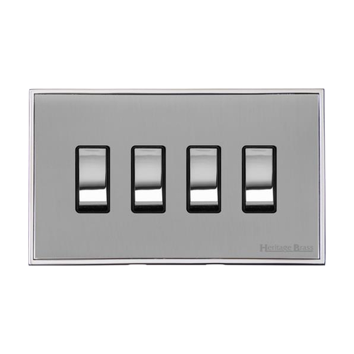 Executive Range Polished Chrome Switches & Sockets, EX22 - 4 Gang Rocker Switch by Heritage Brass By M-Marcus