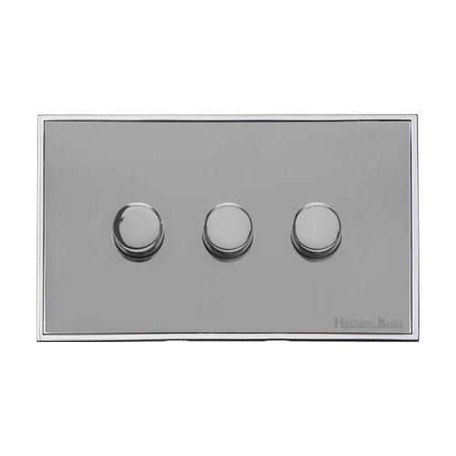 Executive Range Polished Chrome Switches & Sockets, EX22 - 3 Gang Dimmer 250 watts (Compatible with halogen/ incandescent bulbs) by Heritage Brass By M-Marcus