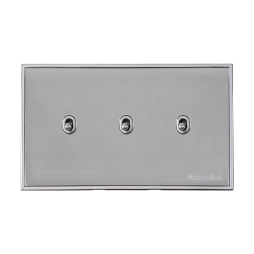Executive Range Polished Chrome Switches & Sockets, EX22 - 3 Gang Stockholm Toggle by Heritage Brass By M-Marcus