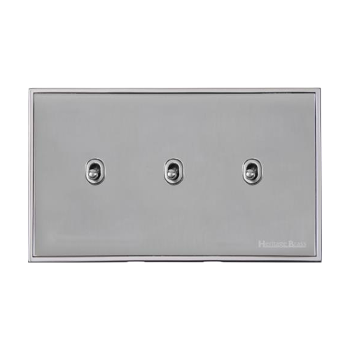 Executive Range Polished Chrome Switches & Sockets, EX22 - 3 Gang Stockholm Toggle by Heritage Brass By M-Marcus
