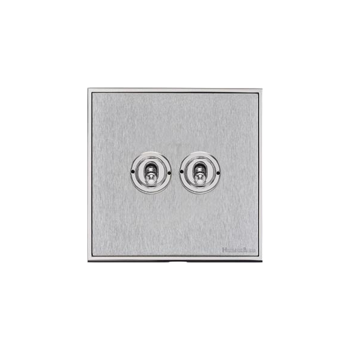 Executive Range Satin Chrome with Polished Chrome Switches & Sockets, EX23 - 2 Gang Toggle Switch by Heritage Brass By M-Marcus