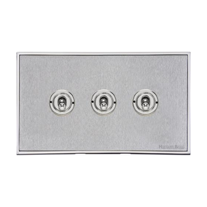 Executive Range Satin Chrome with Polished Chrome Switches & Sockets, EX23 - 3 Gang Toggle Switch by Heritage Brass By M-Marcus