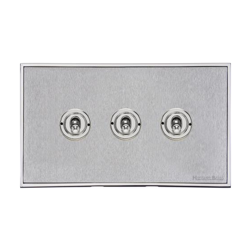 Executive Range Satin Chrome with Polished Chrome Switches & Sockets, EX23 - 3 Gang Toggle Switch by Heritage Brass By M-Marcus