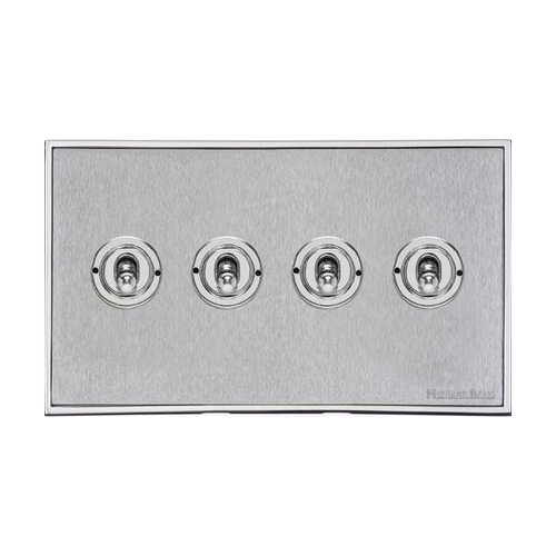 Executive Range Satin Chrome with Polished Chrome Switches & Sockets, EX23 - 4 Gang Toggle Switch by Heritage Brass By M-Marcus