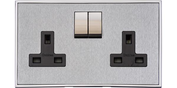 Executive Range Satin Chrome with Polished Chrome Switches & Sockets, EX23 - Double Socket (13 Amp) by Heritage Brass By M-Marcus