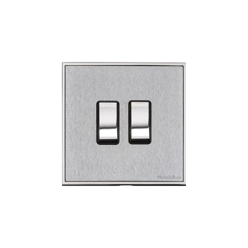 Executive Range Satin Chrome with Polished Chrome Switches & Sockets, EX23 - 2 Gang Rocker Switch by Heritage Brass By M-Marcus