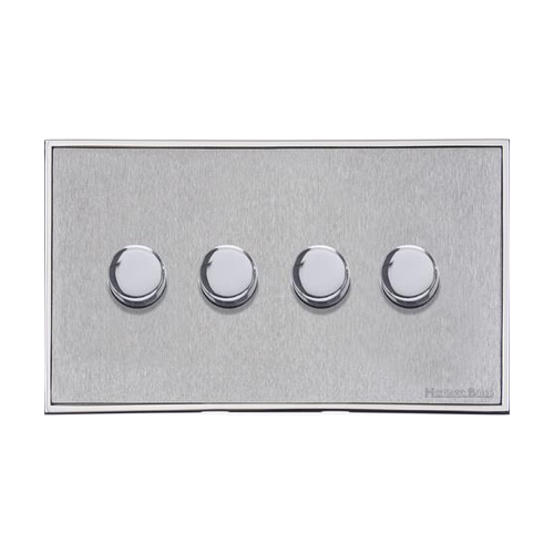 Executive Range Satin Chrome with Polished Chrome Switches & Sockets, EX23 - 4 Gang Dimmer 250 watts (Compatible with halogen/ incandescent bulbs) by Heritage Brass By M-Marcus