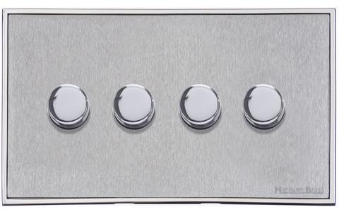 Executive Range Satin Chrome with Polished Chrome Switches & Sockets, EX23 - 4 Gang TED Dimmer (Compatible with LED Lamps) by Heritage Brass By M-Marcus