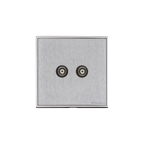 Executive Range Satin Chrome with Polished Chrome Switches & Sockets, EX23 - 2 Gang TV Coaxial Socket by Heritage Brass By M-Marcus