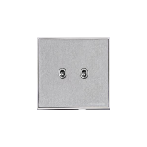 Executive Range Satin Chrome with Polished Chrome Switches & Sockets, EX23 - 2 Gang Stockholm Toggle by Heritage Brass By M-Marcus