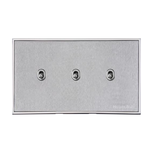 Executive Range Satin Chrome with Polished Chrome Switches & Sockets, EX23 - 3 Gang Stockholm Toggle by Heritage Brass By M-Marcus